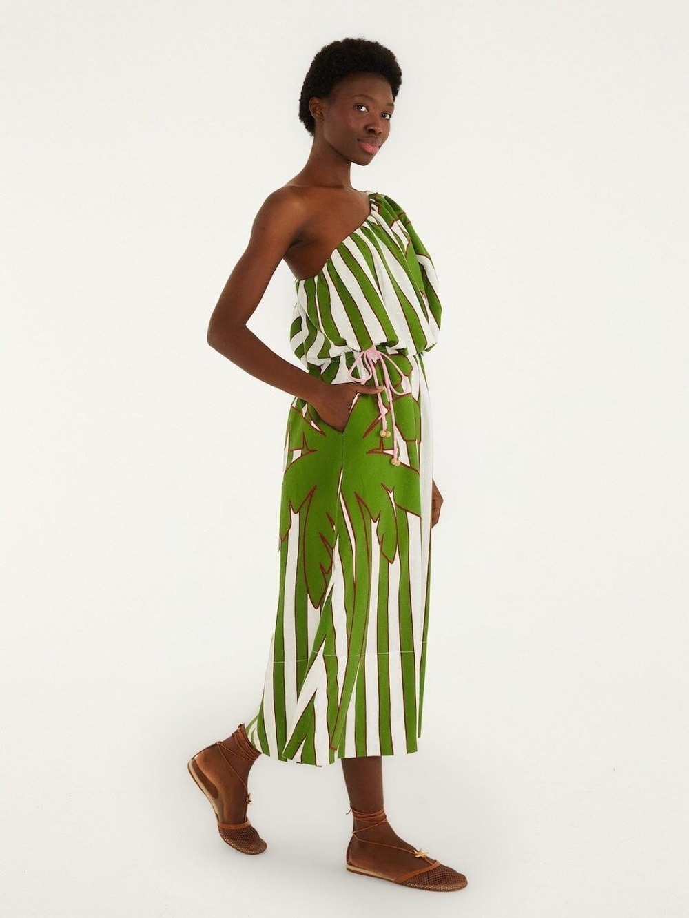 Farm Rio Off-White One-Shoulder Midi Dress